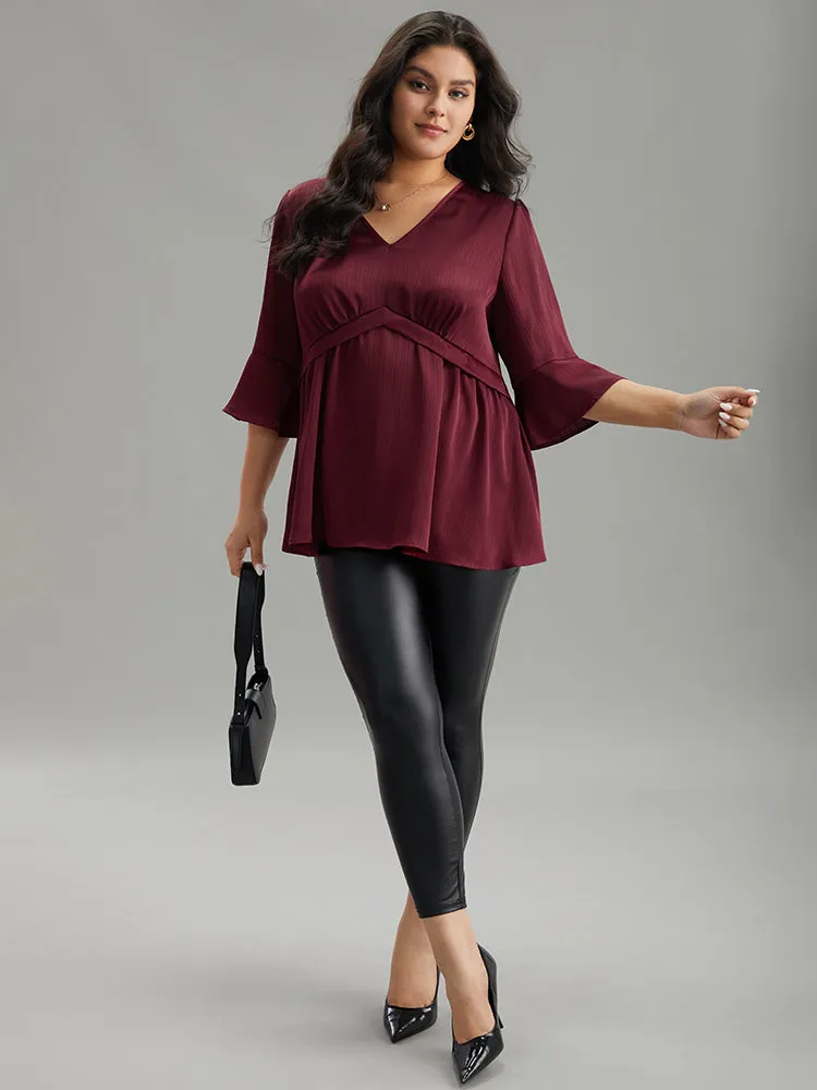 Anti-Wrinkle V Neck Gathered Ruffle Sleeve Blouse sold by Bloomchic product image thumbnail 4