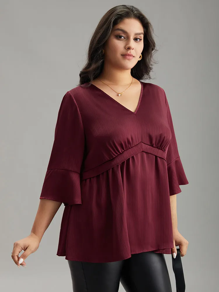 Anti-Wrinkle V Neck Gathered Ruffle Sleeve Blouse sold by Bloomchic product image thumbnail 3