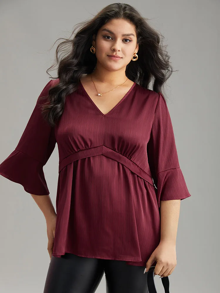 Anti-Wrinkle V Neck Gathered Ruffle Sleeve Blouse sold by Bloomchic product image thumbnail 5