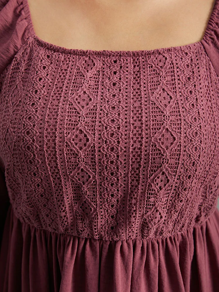 Crochet Lace Square Neck Elastic Cuffs Dress sold by Bloomchic product image thumbnail 5