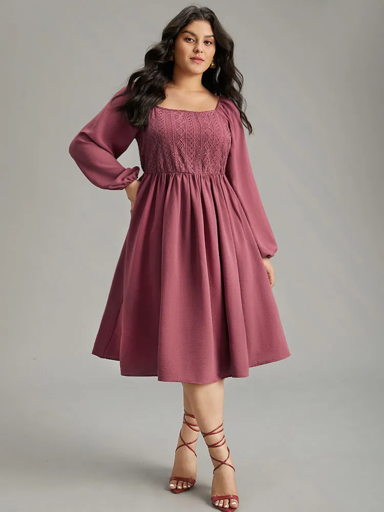 Crochet Lace Square Neck Elastic Cuffs Dress sold by Bloomchic product image thumbnail 2