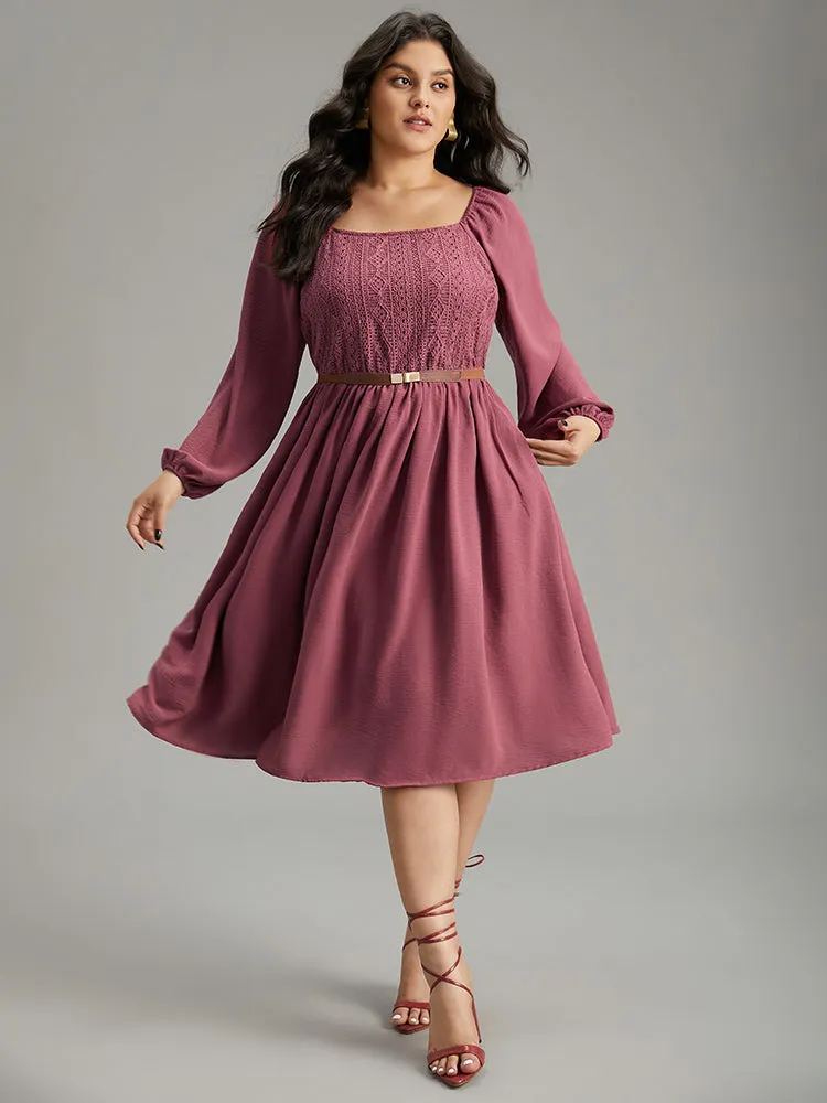 Crochet Lace Square Neck Elastic Cuffs Dress sold by Bloomchic