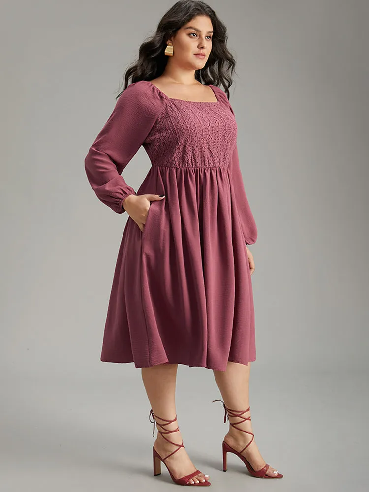 Crochet Lace Square Neck Elastic Cuffs Dress sold by Bloomchic product image thumbnail 4