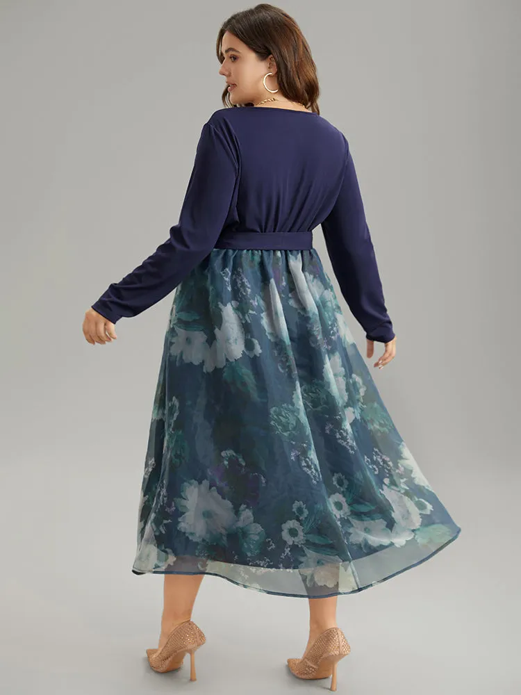 Floral Print Belted Patchwork Mesh Dress sold by Bloomchic product image thumbnail 2