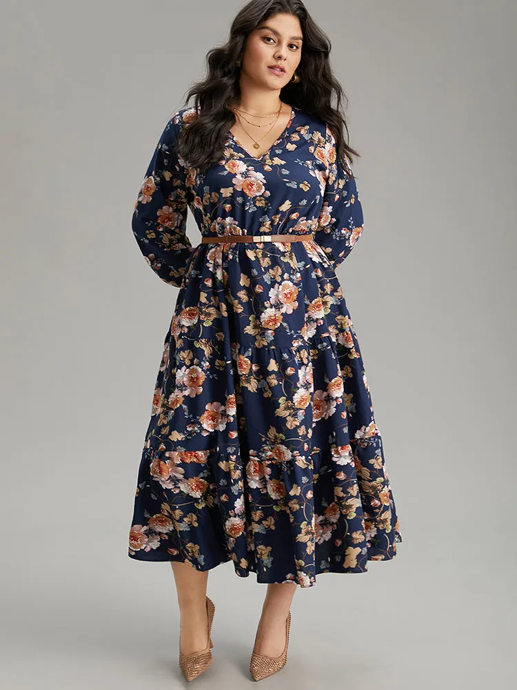 Floral Print Pocket Elastic Waist V Neck Dress sold by Bloomchic product image thumbnail 3
