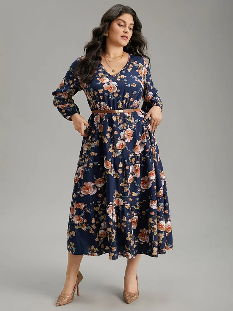 Floral Print Pocket Elastic Waist V Neck Dress sold by Bloomchic product image thumbnail 4