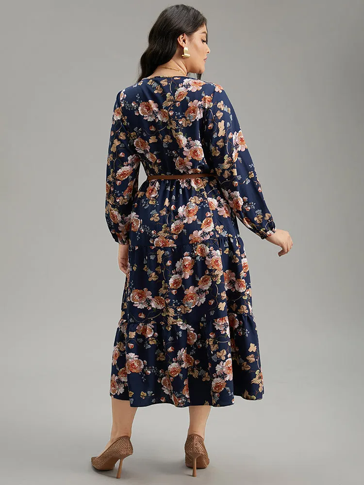 Floral Print Pocket Elastic Waist V Neck Dress sold by Bloomchic product image thumbnail 2