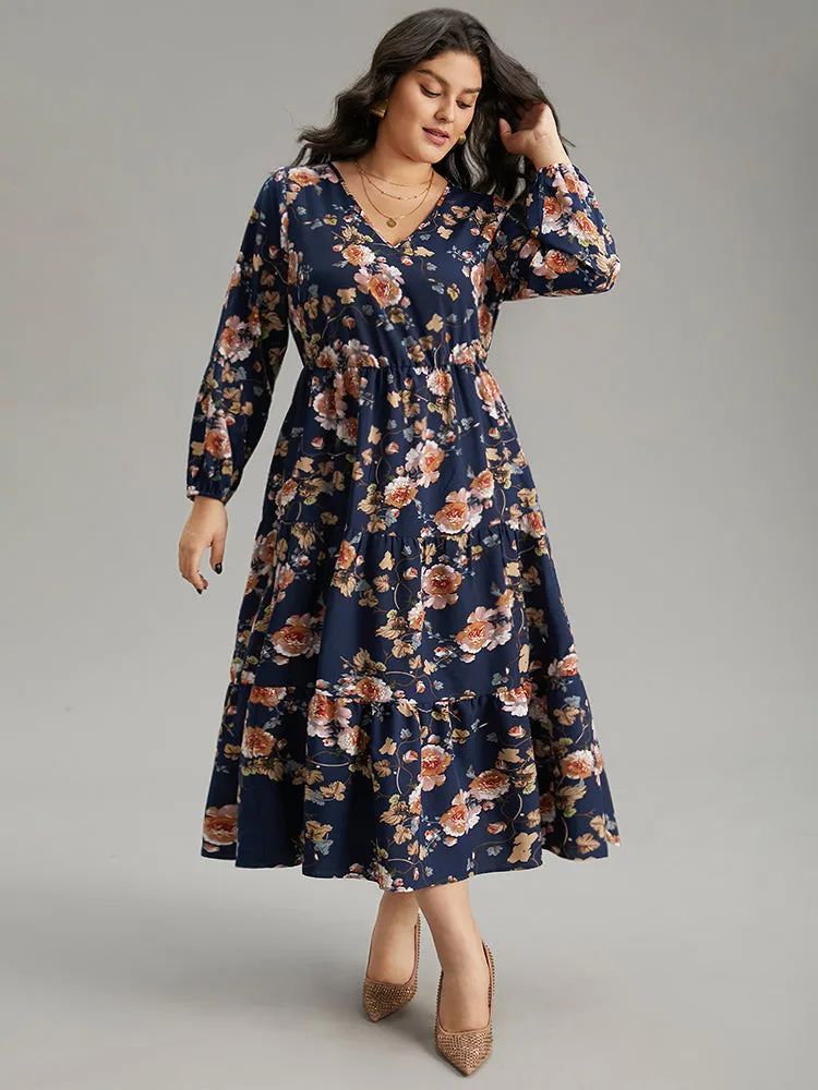 Floral Print Pocket Elastic Waist V Neck Dress sold by Bloomchic