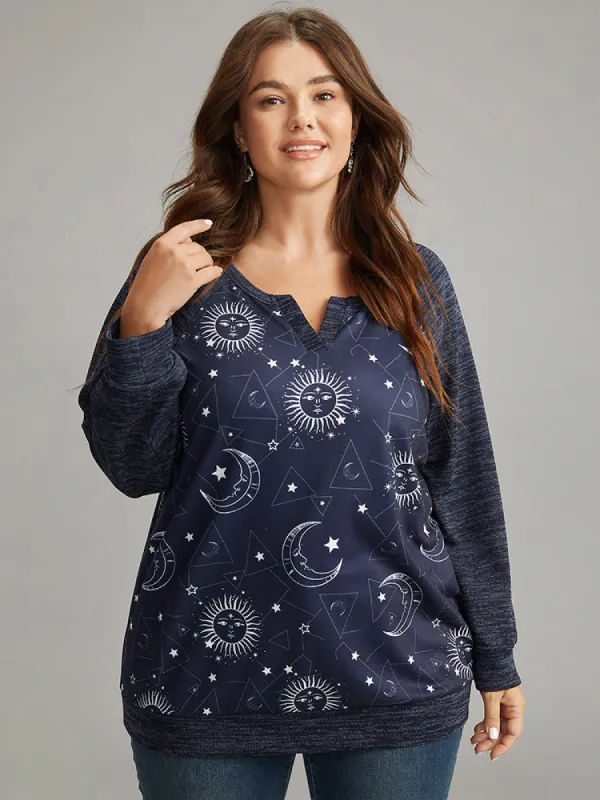 Halloween Moon & Star Notched Raglan Sleeve Sweatshirt sold by Bloomchic