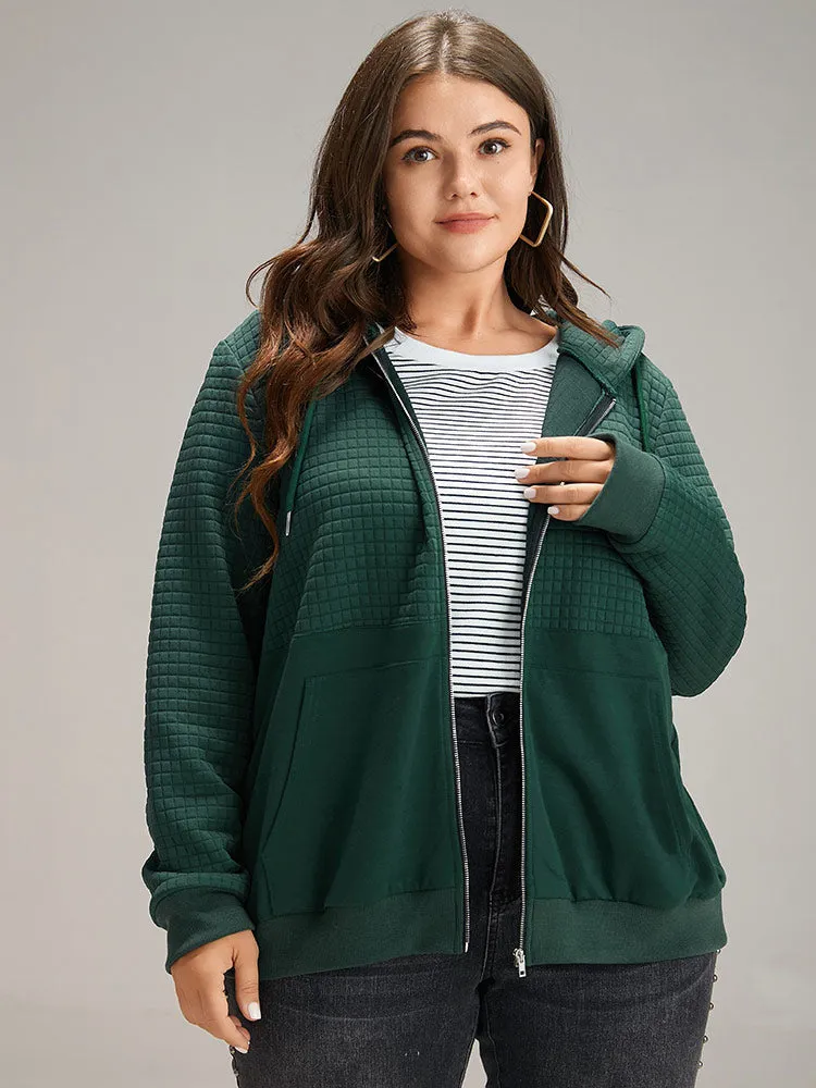 Plain Texture Pocket Zipper Hoodie sold by Bloomchic