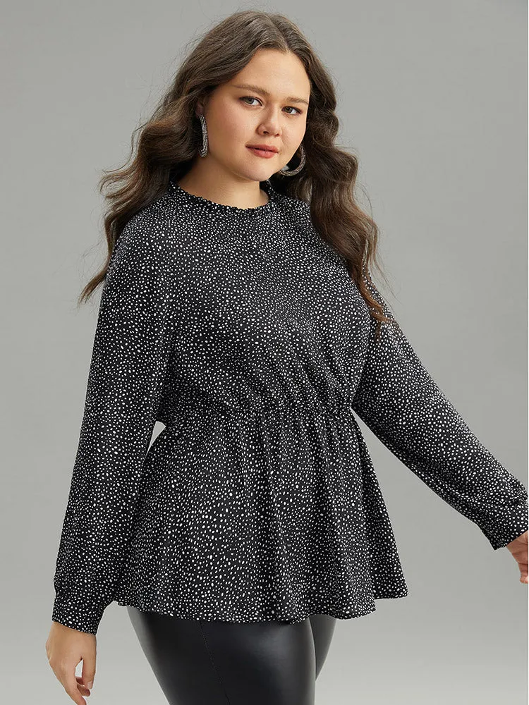 Polka Dot Chiffon Frill Trim Cut Out Elastic Waist Blouse sold by Bloomchic product image thumbnail 3