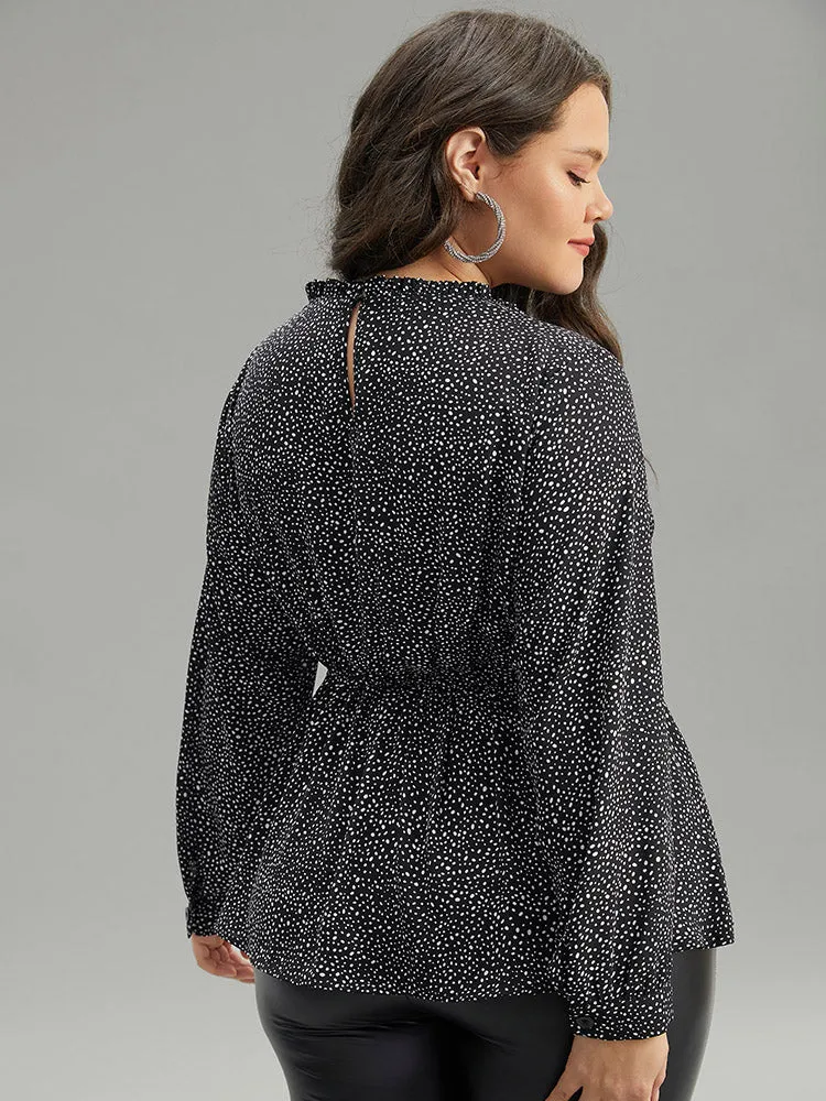 Polka Dot Chiffon Frill Trim Cut Out Elastic Waist Blouse sold by Bloomchic product image thumbnail 2