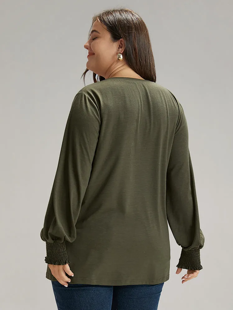 Plain V Neck Gathered Shirred Sleeve T-shirt sold by Bloomchic product image thumbnail 2