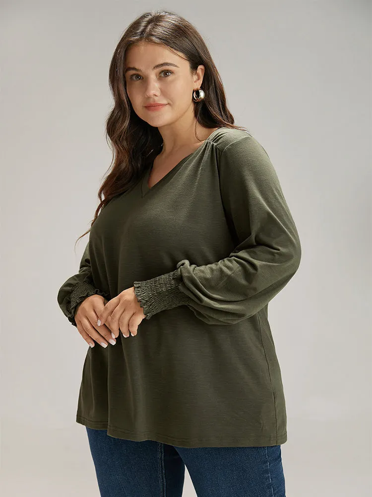 Plain V Neck Gathered Shirred Sleeve T-shirt sold by Bloomchic product image thumbnail 3