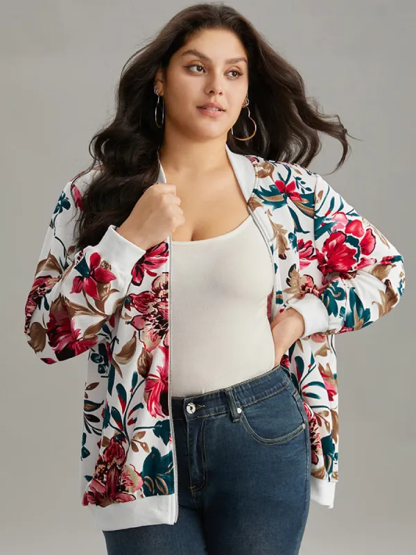 Floral Patchwork Pocket O Ring Zipper Jacket sold by Bloomchic