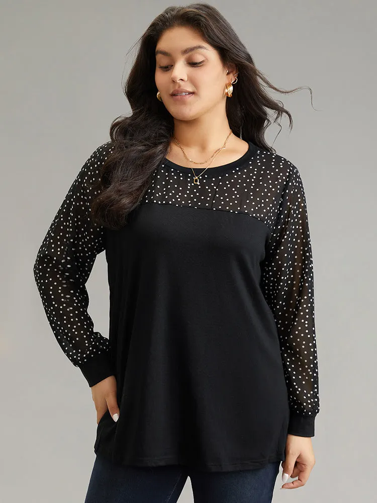 Floral Print Mesh Patchwork Crew Neck T-shirt sold by Bloomchic