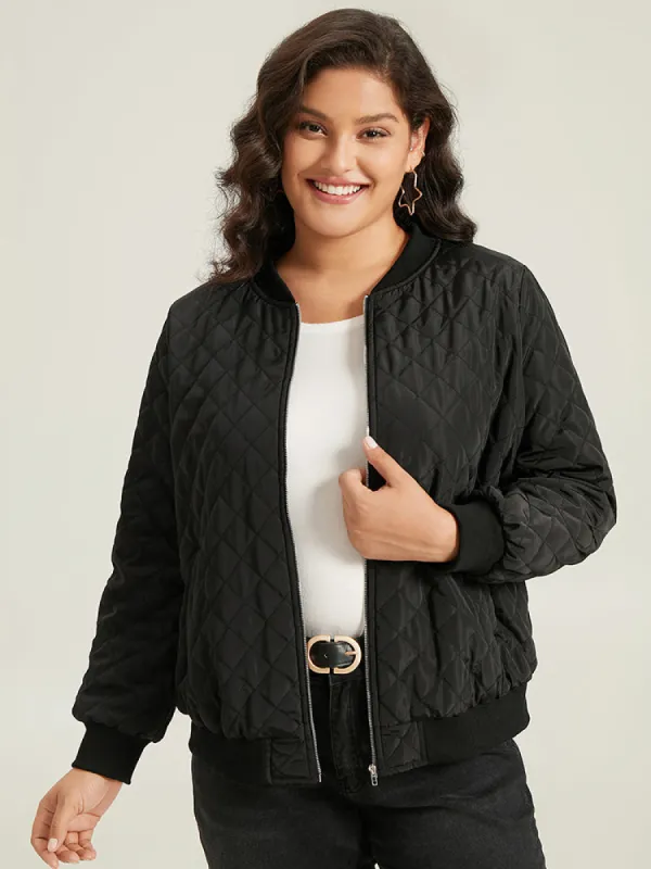 Geometric Quilted Patchwork Zipper Bomber Jacket sold by Bloomchic