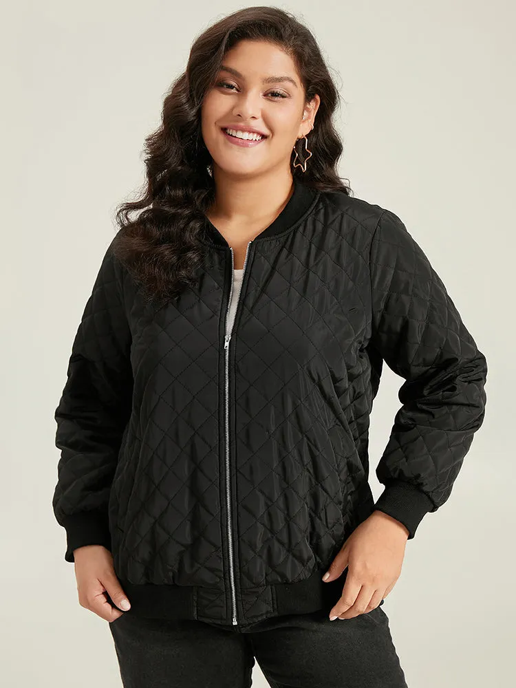 Geometric Quilted Patchwork Zipper Bomber Jacket sold by Bloomchic product image thumbnail 5