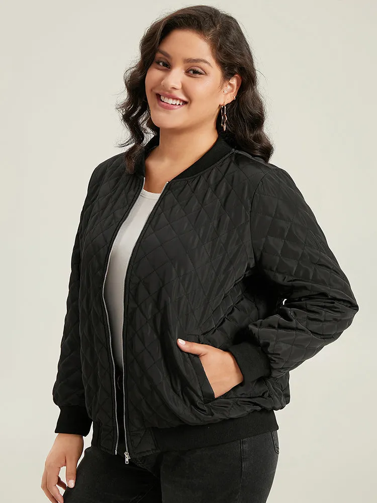 Geometric Quilted Patchwork Zipper Bomber Jacket sold by Bloomchic product image thumbnail 2