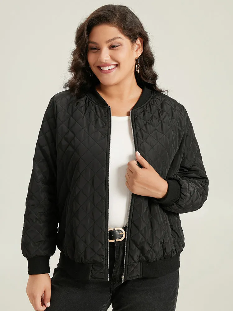 Geometric Quilted Patchwork Zipper Bomber Jacket sold by Bloomchic product image thumbnail 3