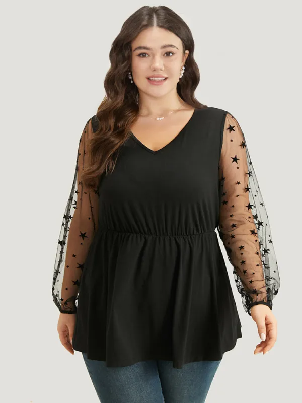 Halloween Star Flocking Mesh Flutter Hem T-shirt sold by Bloomchic