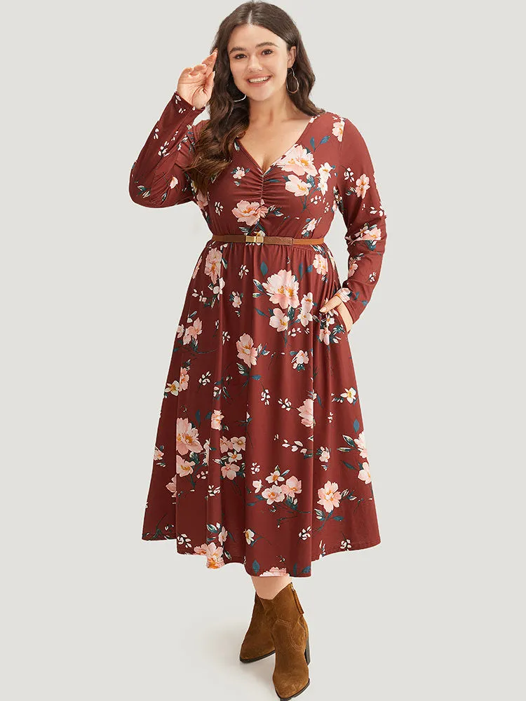 Floral Pocket Ruched Elastic Waist Dress sold by Bloomchic product image thumbnail 4