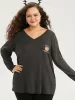 Halloween Pumpkin Embroidered V Neck T-shirt sold by Bloomchic
