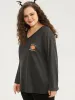 Halloween Pumpkin Embroidered V Neck T-shirt sold by Bloomchic