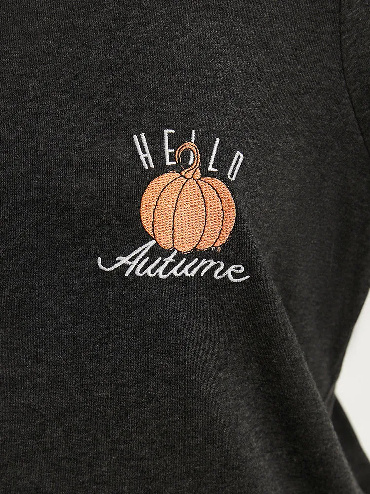 Halloween Pumpkin Embroidered V Neck T-shirt sold by Bloomchic product image thumbnail 2