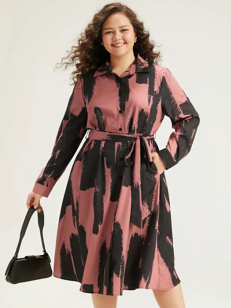 Brush Print Shirt Collar Pocket Belted Dress sold by Bloomchic product image thumbnail 3
