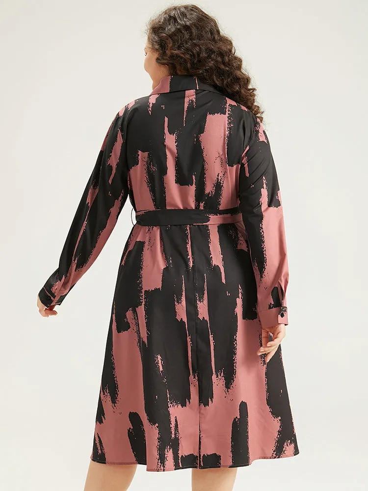 Brush Print Shirt Collar Pocket Belted Dress sold by Bloomchic product image thumbnail 4