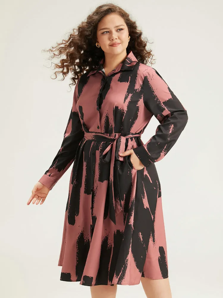 Brush Print Shirt Collar Pocket Belted Dress sold by Bloomchic product image thumbnail 2