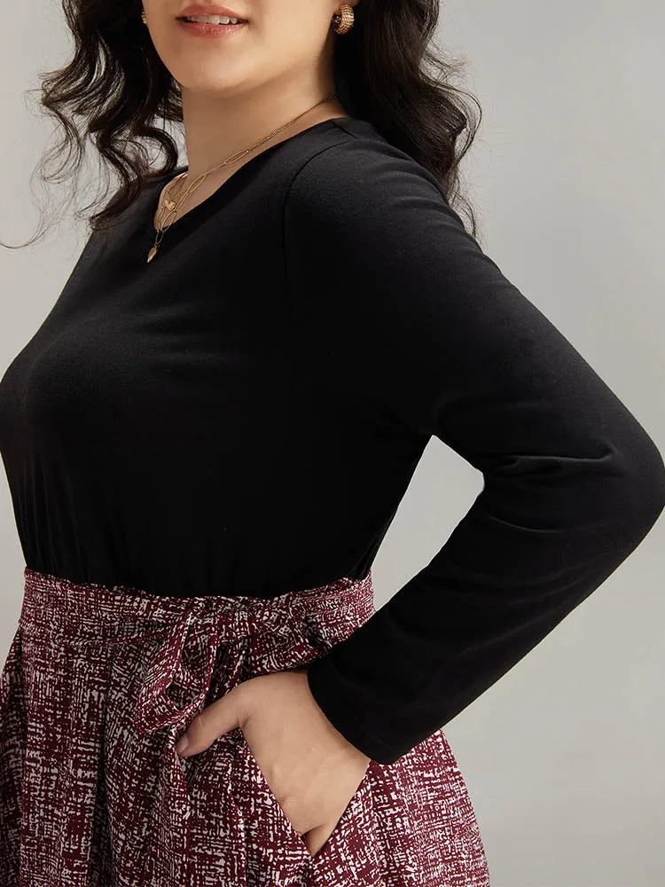 Patchwork Contrast Belted Crew Neck Dress sold by Bloomchic product image thumbnail 5