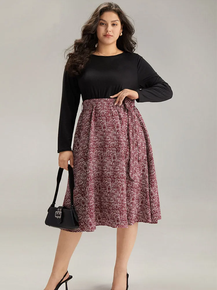 Patchwork Contrast Belted Crew Neck Dress sold by Bloomchic product image thumbnail 4
