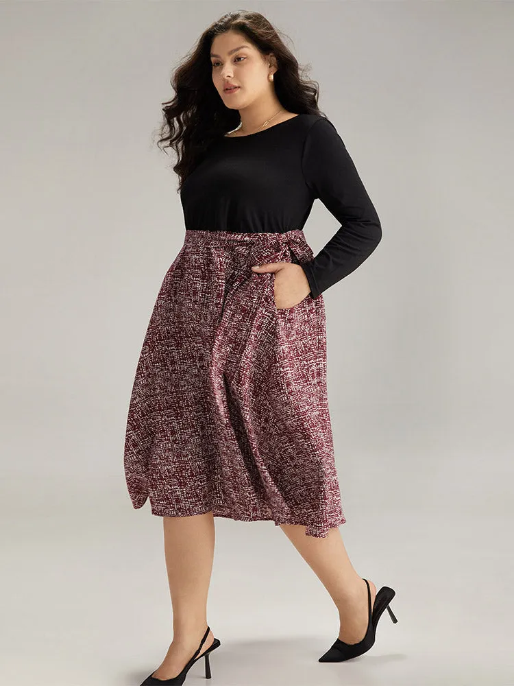 Patchwork Contrast Belted Crew Neck Dress sold by Bloomchic product image thumbnail 2