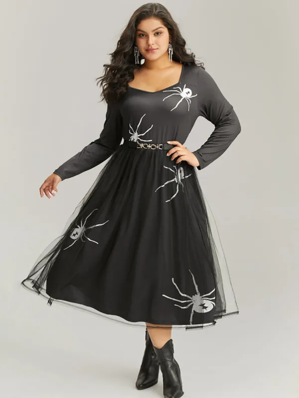 Halloween Spider Mesh Square Neck Dress sold by Bloomchic