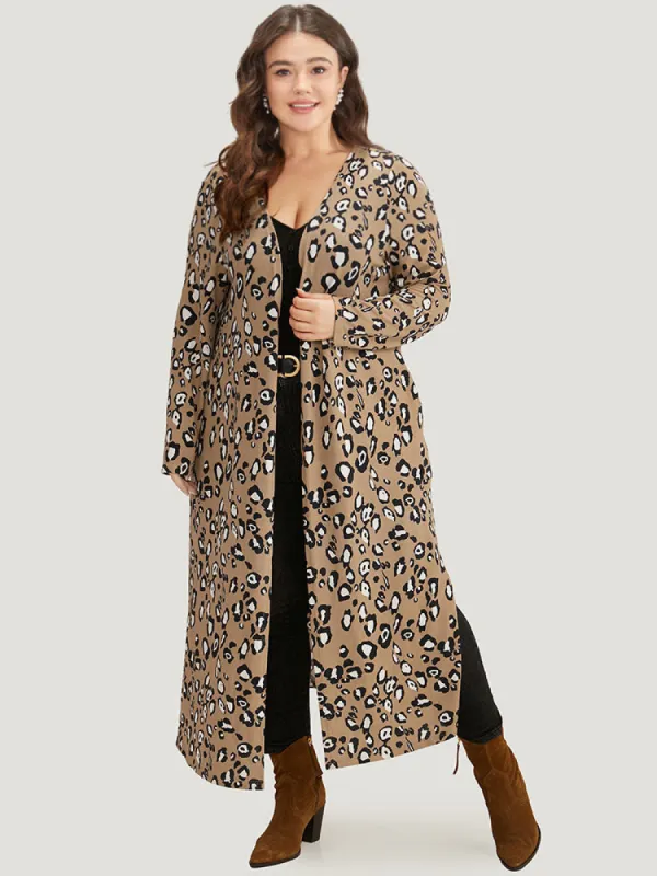 Leopard Print Split Hem Pocket Kimono sold by Bloomchic