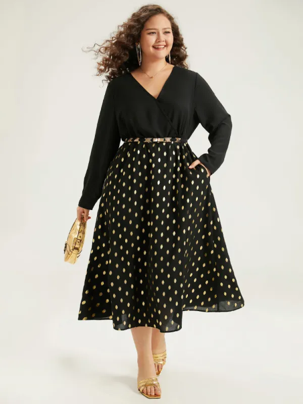 Glitter Polka Dot Pocket V Neck Dress sold by Bloomchic