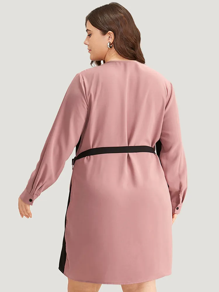 Twill Two Tone Metal Button Up Belted Dress sold by Bloomchic product image thumbnail 4