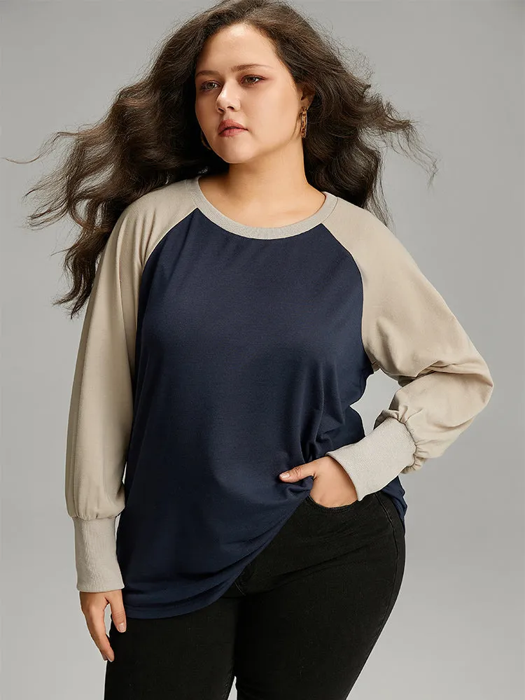 Contrast Raglan Sleeve Elastic Cuffs Sweatshirt sold by Bloomchic