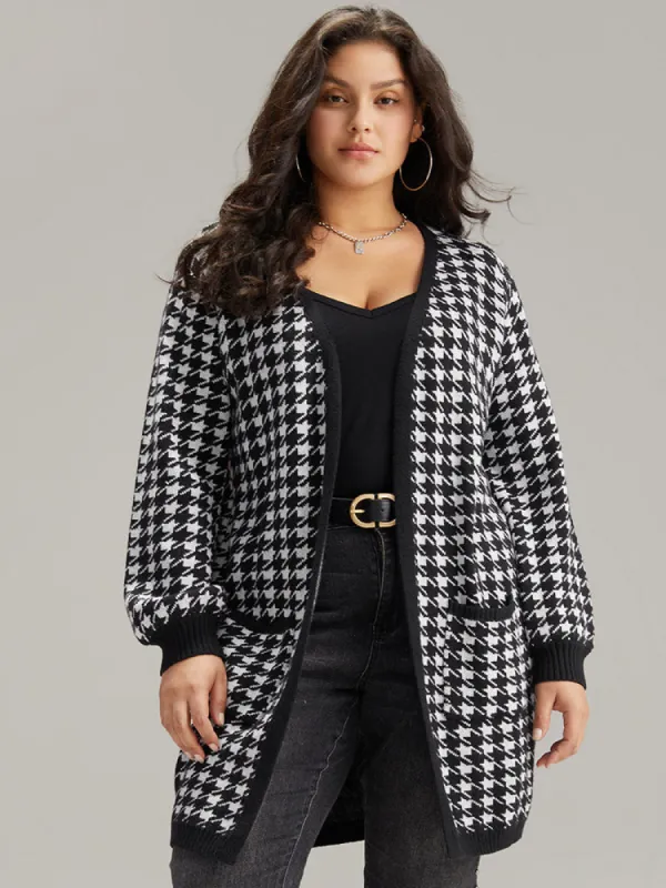 Supersoft Essentials Houndstooth Pocket Elastic Cuffs Cardigan sold by Bloomchic