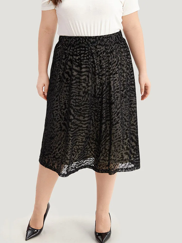 Flocking Water Ripple Elastic Waist Midi Skirt sold by Bloomchic