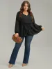 Anti-Wrinkle Plain Shirred Frill Trim Gathered Tie Neck Blouse sold by Bloomchic