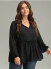 Anti-Wrinkle Plain Shirred Frill Trim Gathered Tie Neck Blouse sold by Bloomchic