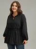 Anti-Wrinkle Plain Shirred Frill Trim Gathered Tie Neck Blouse sold by Bloomchic