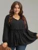 Anti-Wrinkle Plain Shirred Frill Trim Gathered Tie Neck Blouse sold by Bloomchic
