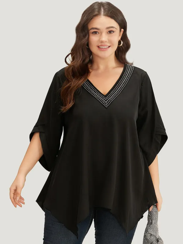 Anti-Wrinkle Stitch Patchwork Hanky Hem Blouse sold by Bloomchic