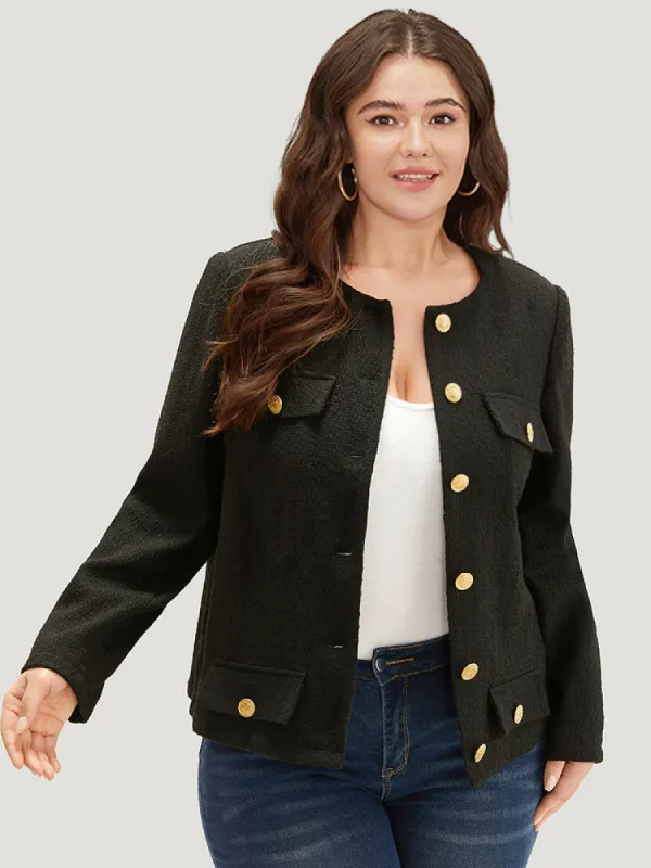 Plain Tweed Texture Buckle Detail Blazer sold by Bloomchic