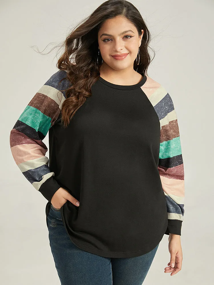 Striped Patchwork Contrast Raglan Sleeve Sweatshirt sold by Bloomchic product image thumbnail 5