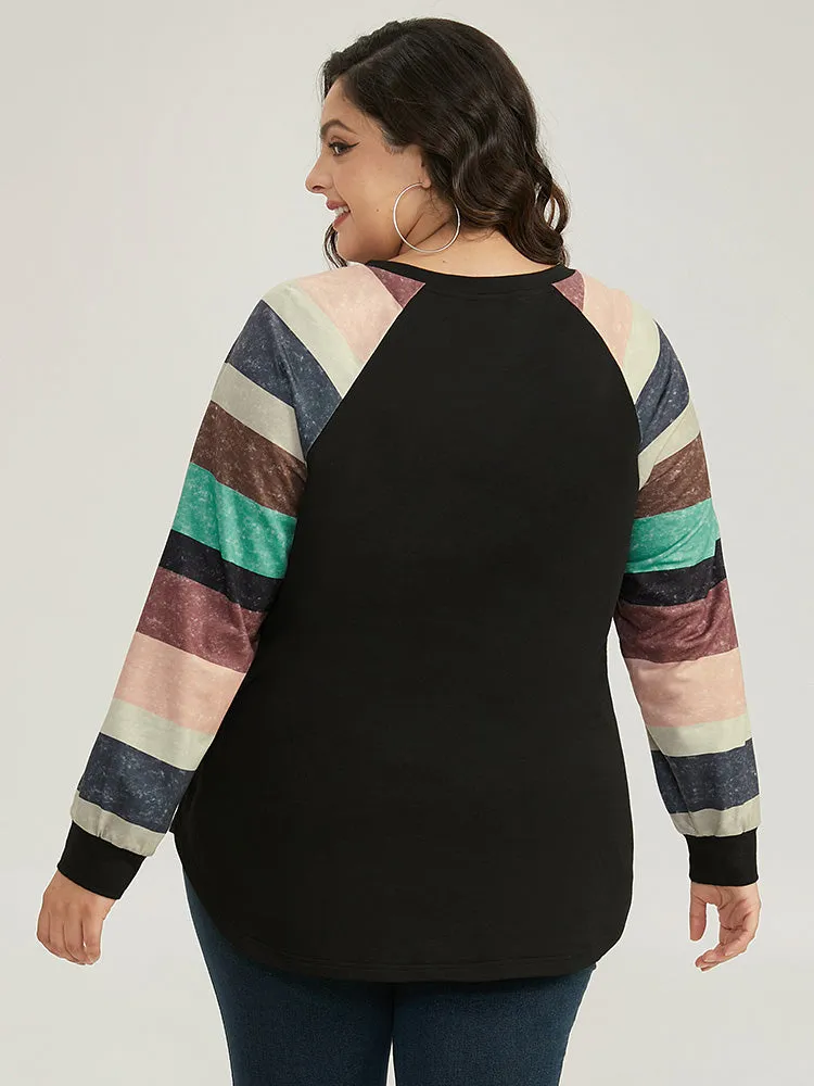 Striped Patchwork Contrast Raglan Sleeve Sweatshirt sold by Bloomchic product image thumbnail 2